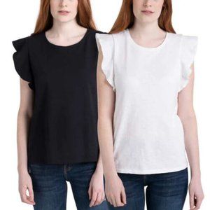 NWT Ecothreads Ladies' Flutter Sleeve Top, 2-pack, Black/White, XX-Large